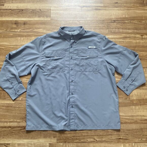 Habit Other - Habit Mens 2XL Gray Vented Outdoor UPF 40+ Long Sleeve Button-Up Fishing Shirt